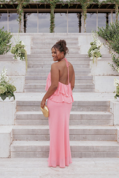 Zorina Halterneck Maxi Dress - Coral