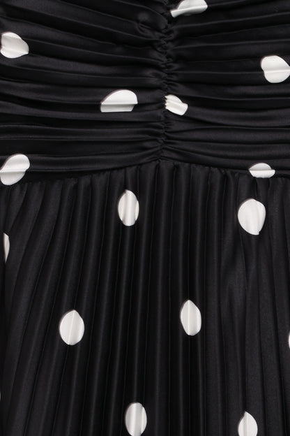 Naira Pleated Maxi Dress - Black Polka Dot