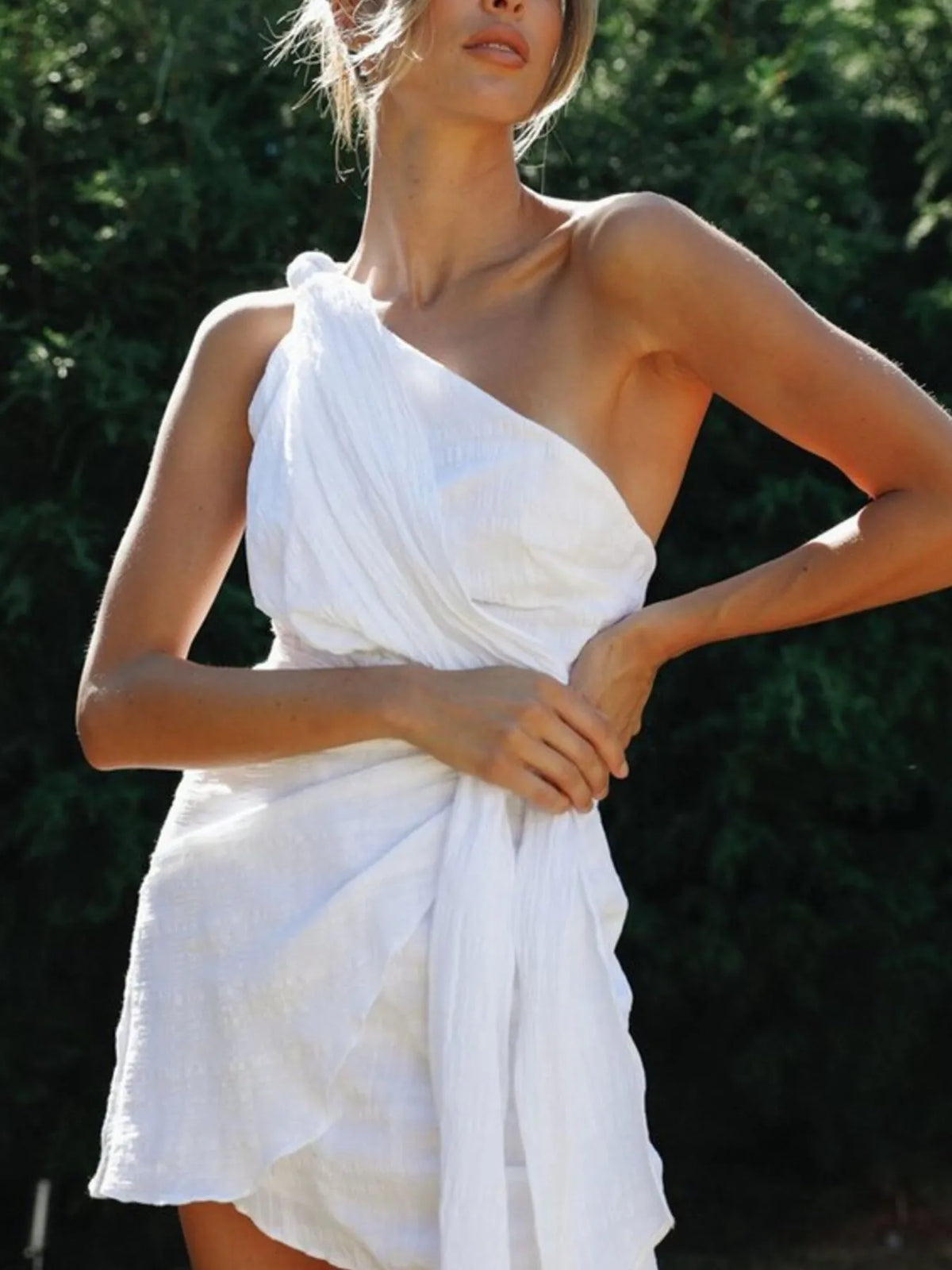 Ruched One-Shoulder Mini Dress