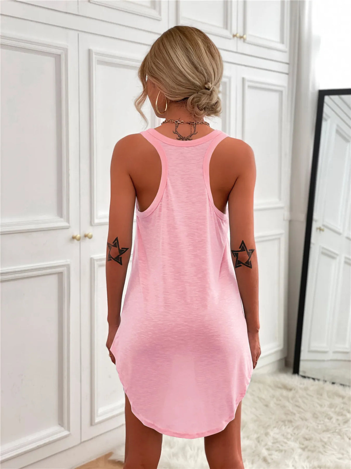 Casual Tank Mini Dress with Curved Hem