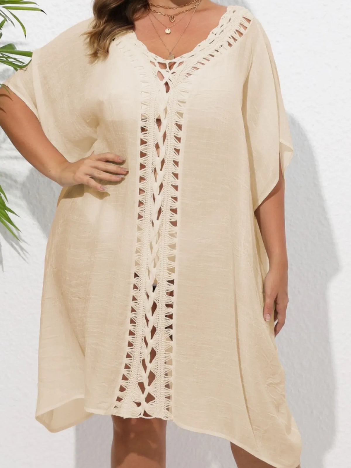 Crochet Trim V-Neck Beach Cover Up Dress