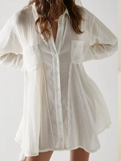 Textured Button-Down Shirt Dress