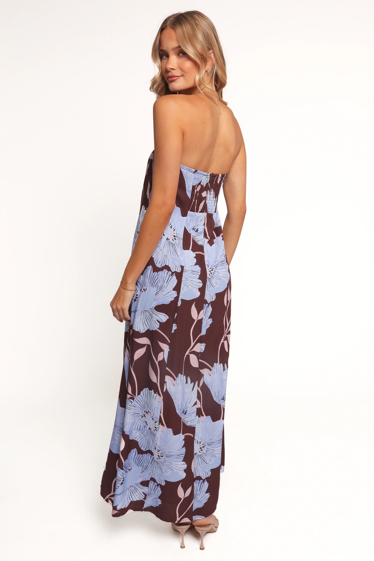 Ottavia Strapless Maxi Dress - Blue Poppies