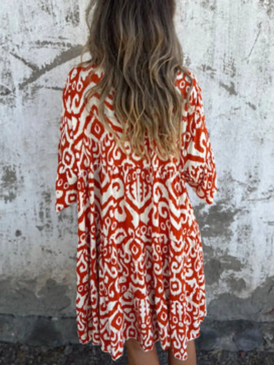 Full Size Printed Notched Half Sleeve Dress Plus Size