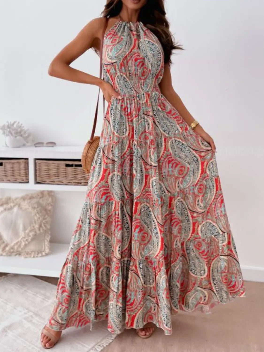 Printed Halter Neck Maxi Dress