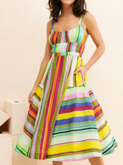 Colorful Striped Spaghetti Strap Midi Dress