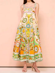 Paisley Print Square Neck Summer Dress