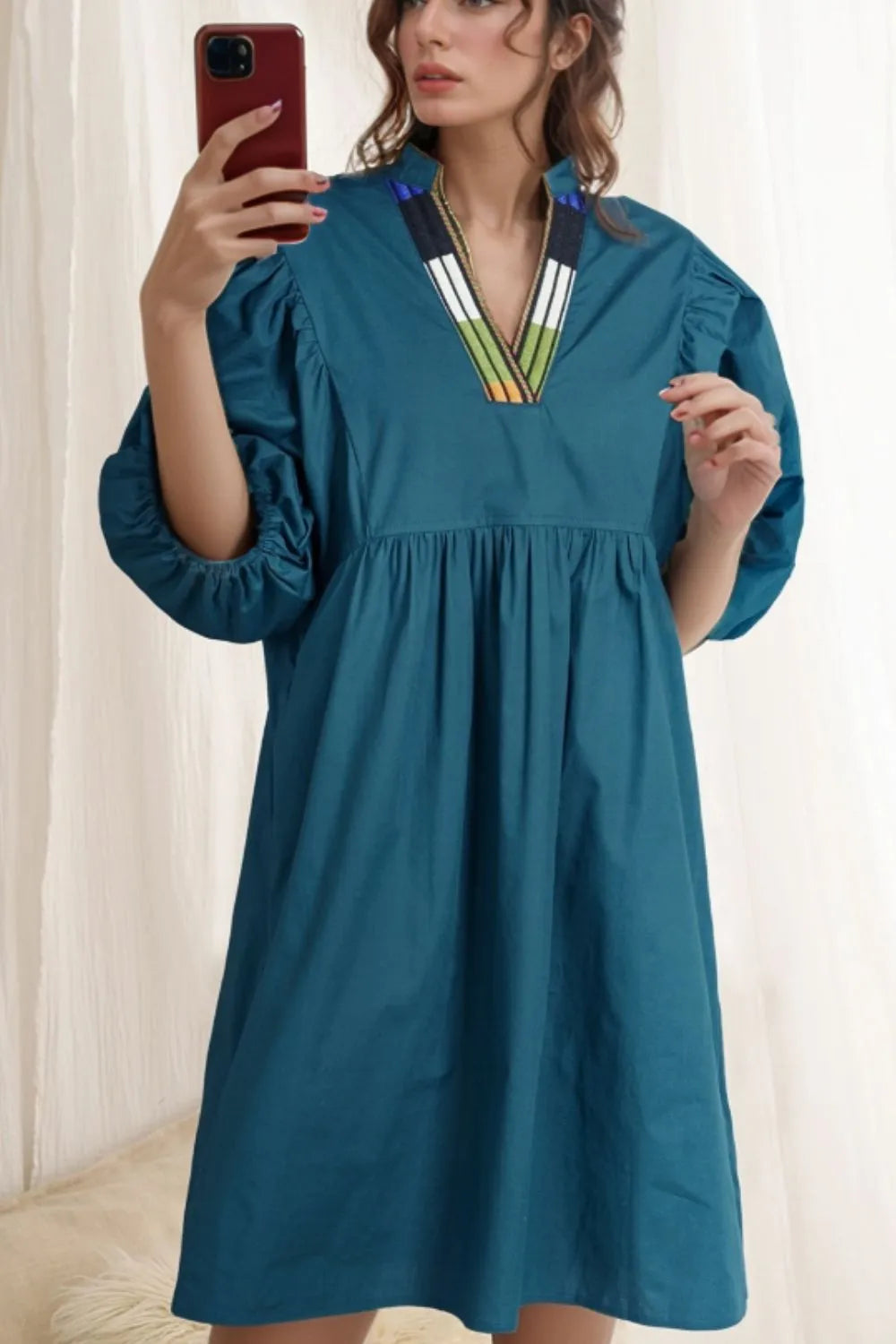 Loose Fit Puff Sleeve Mini Dress