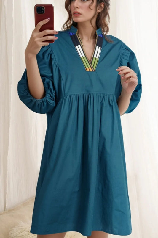 Loose Fit Puff Sleeve Mini Dress