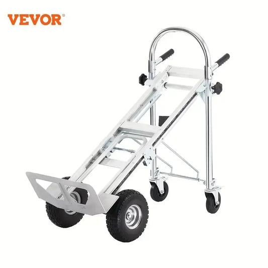 Aluminum Folding Trolley, 4 in 1 Design, 1000 lbs Load Capacity, Heavy Duty Industrial Foldable Trolley, Transporter with Rubber Wheels, Suitable for Transport and Moving in Warehouse, Supermarket, Garden