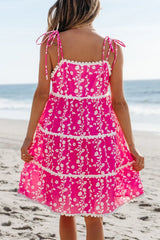 Floral Print Ric Rac Patched Sleeveless Mini Dress