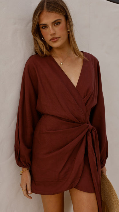 Myra Long Sleeve Mini Dress - Chocolate
