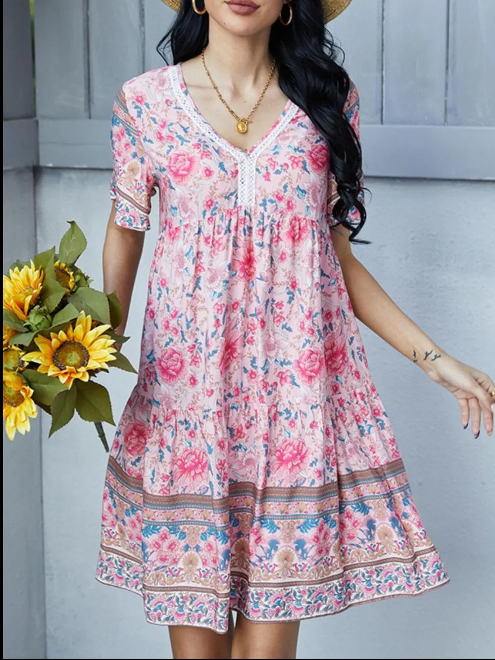 Floral Print V-Neck Summer Dress