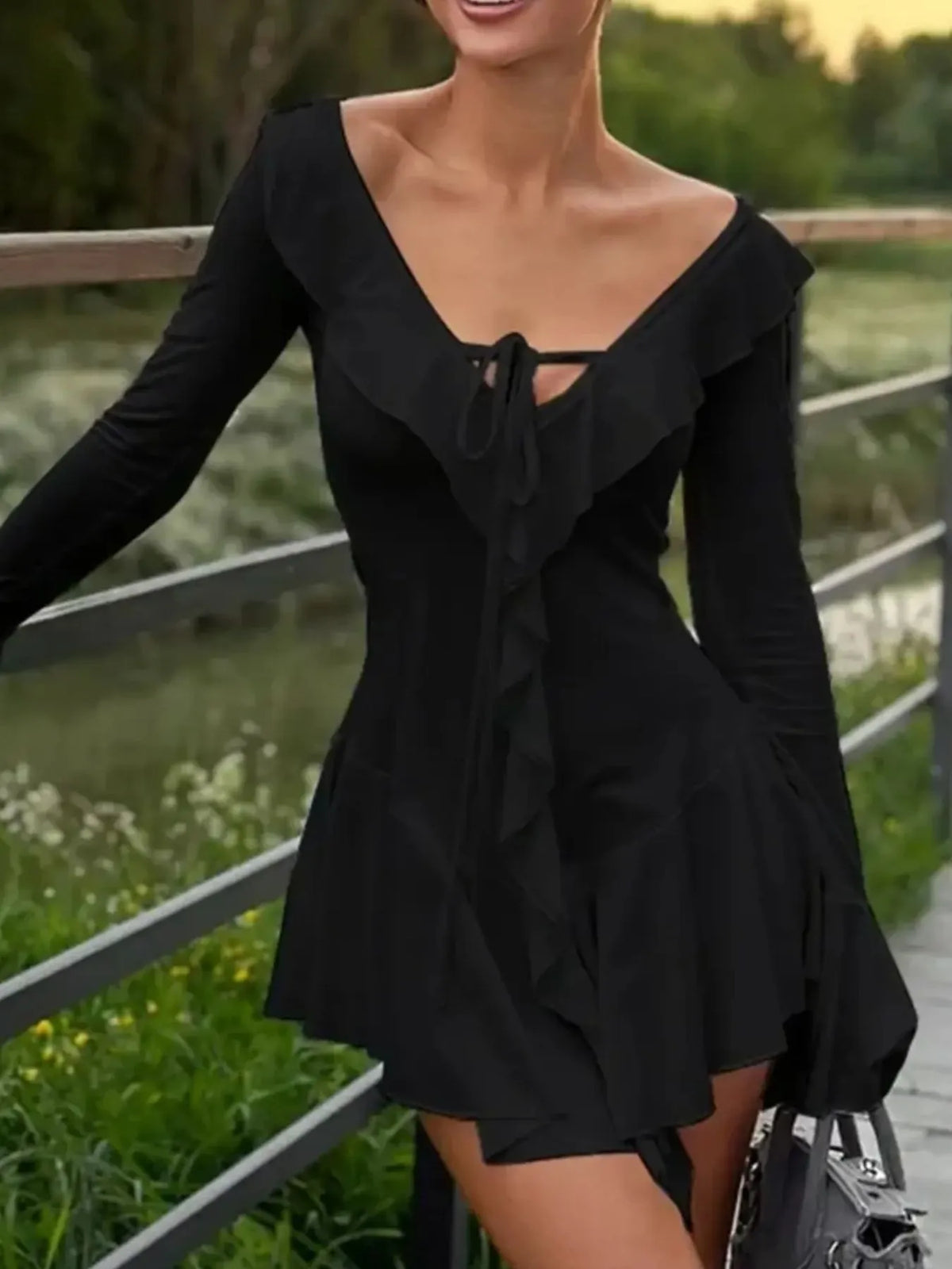 Ruffle V-Neck Flounce Sleeve Mini Dress