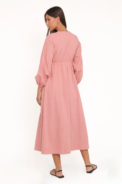 Riven Long Sleeve Maxi Dress - Pink