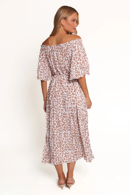 Rhody Off Shoulder Maxi Dress - White Leopard