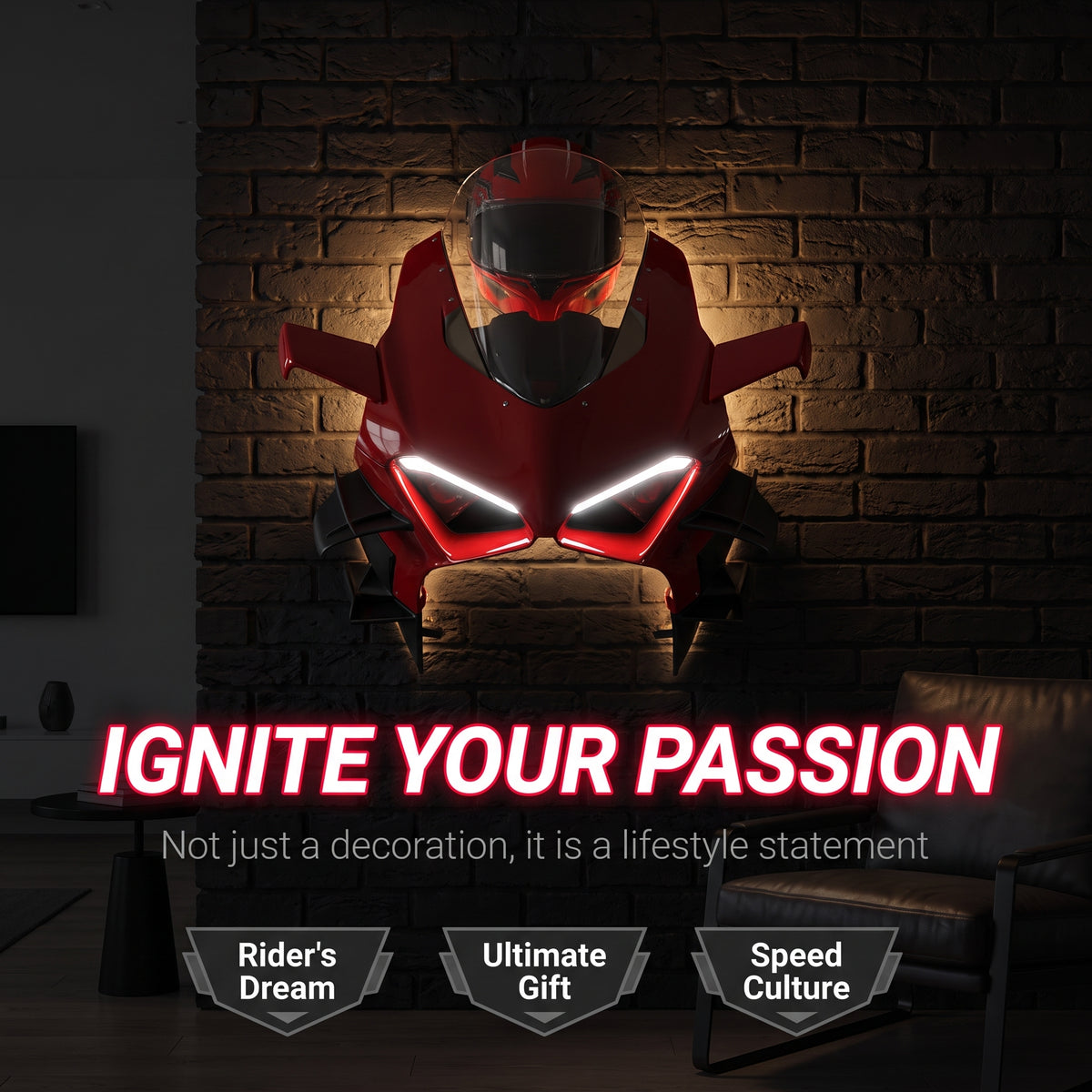 3D Illuminated Motorcycle Wall Display