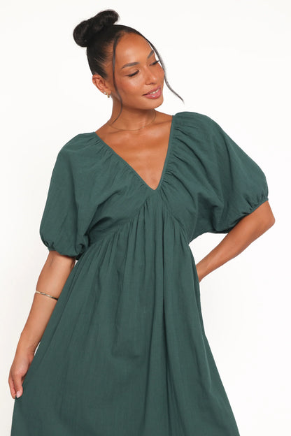 Sullivan Puff Sleeve Maxi Dress - Forest Green