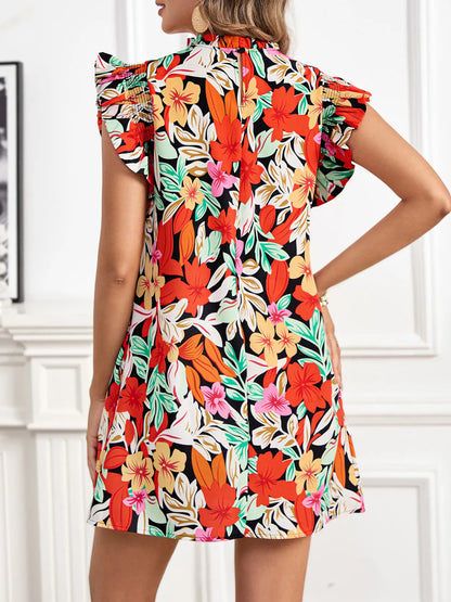 Floral Ruffle Sleeve Summer Dress