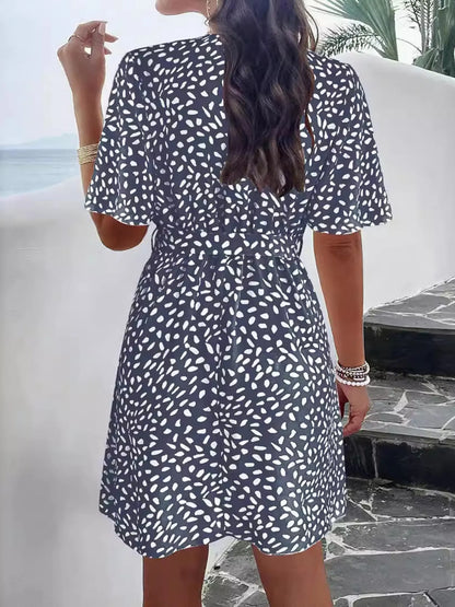 Printed Surplice Tie Waist Dress