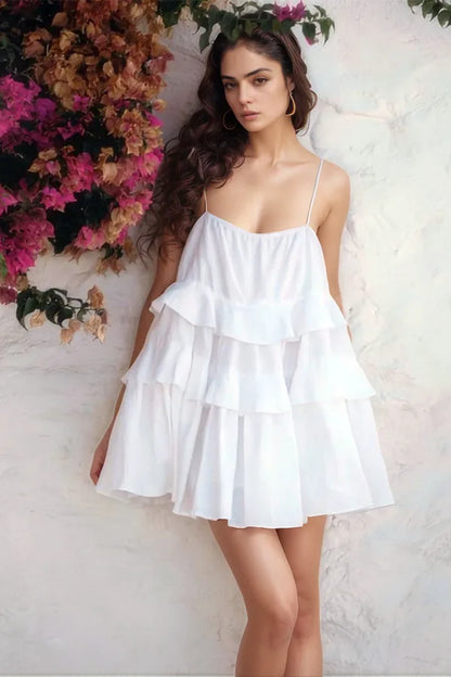 Ruffle Layered Tie Shoulder Cami Dress
