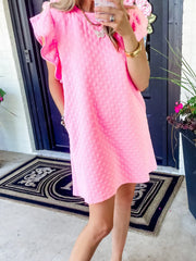 Textured Ruffle Sleeve Casual Summer Dress