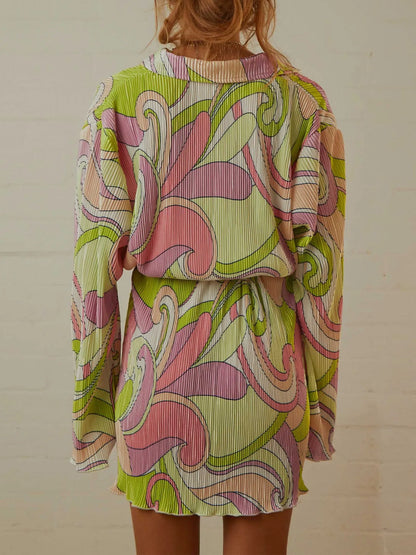Printed Long Sleeve Mini Dress