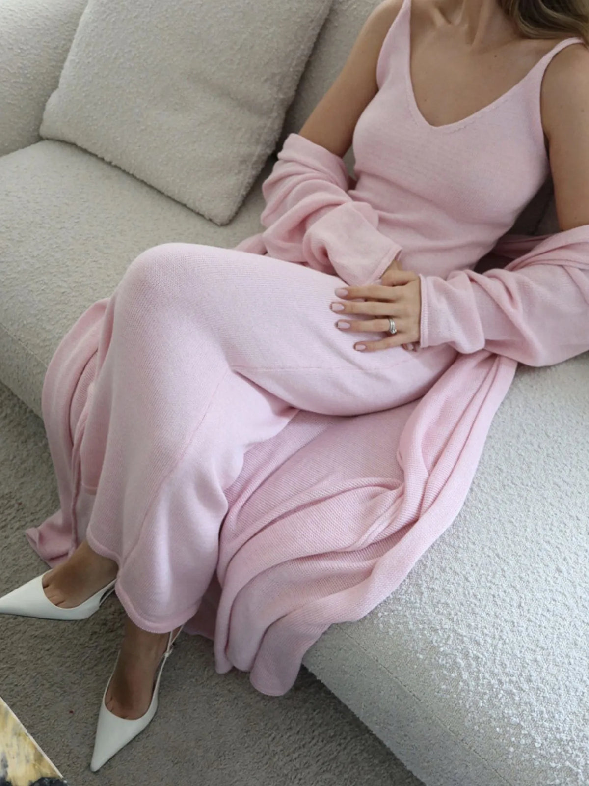 V-Neck Knit Dress and Cardigan Sweater Set