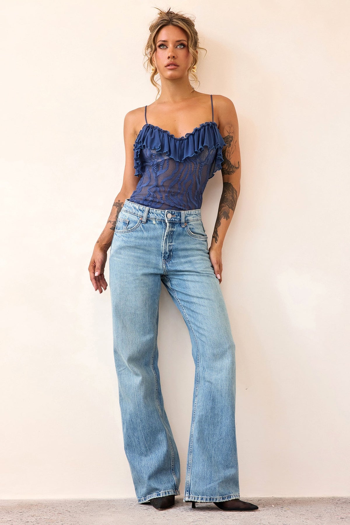 Soft Whispers Lace Bodysuit - Midnight Blue