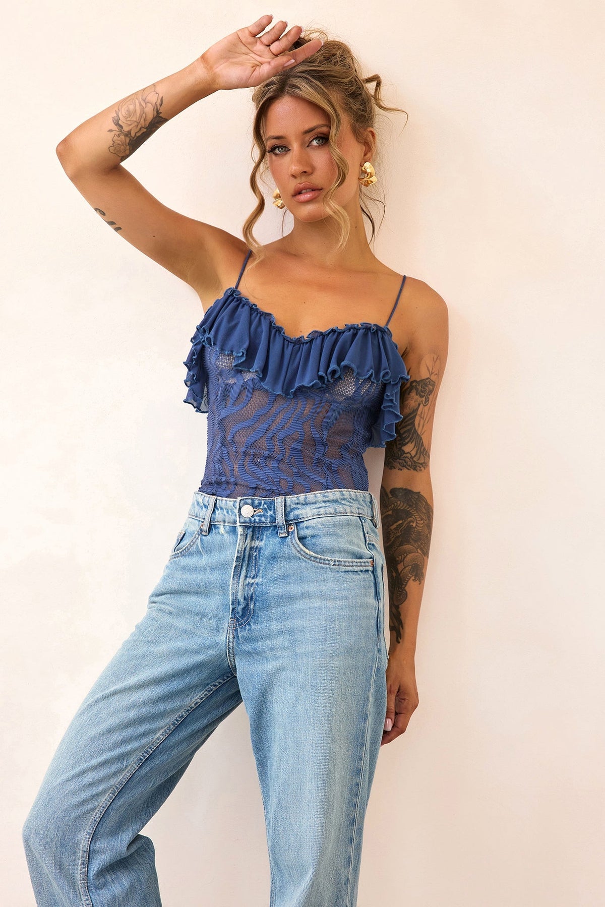 Soft Whispers Lace Bodysuit - Midnight Blue