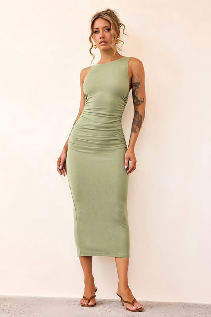 Vintage Classic Midi Dress - Olive