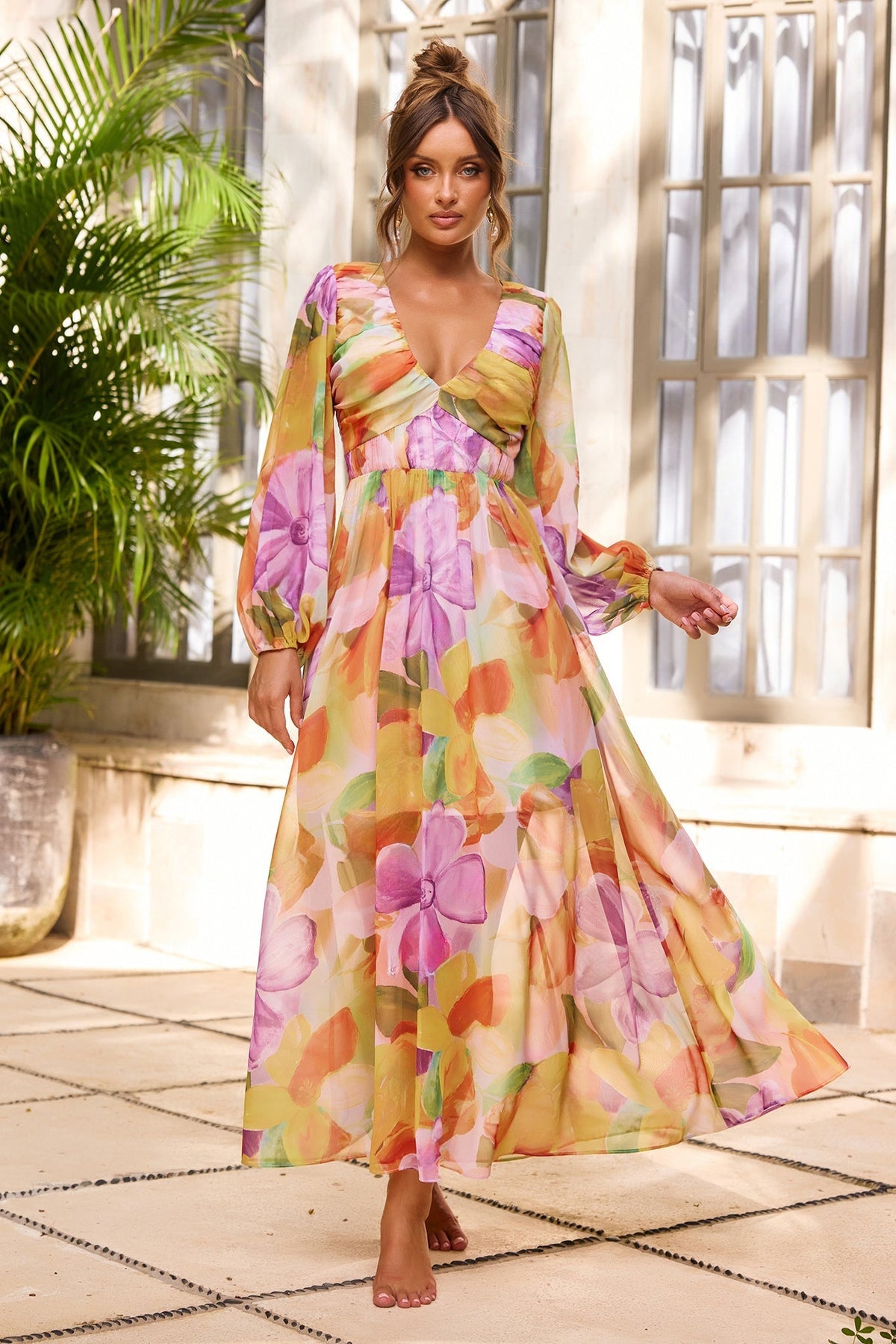 Soft Seduction Chiffon Maxi Dress - Orange Multi