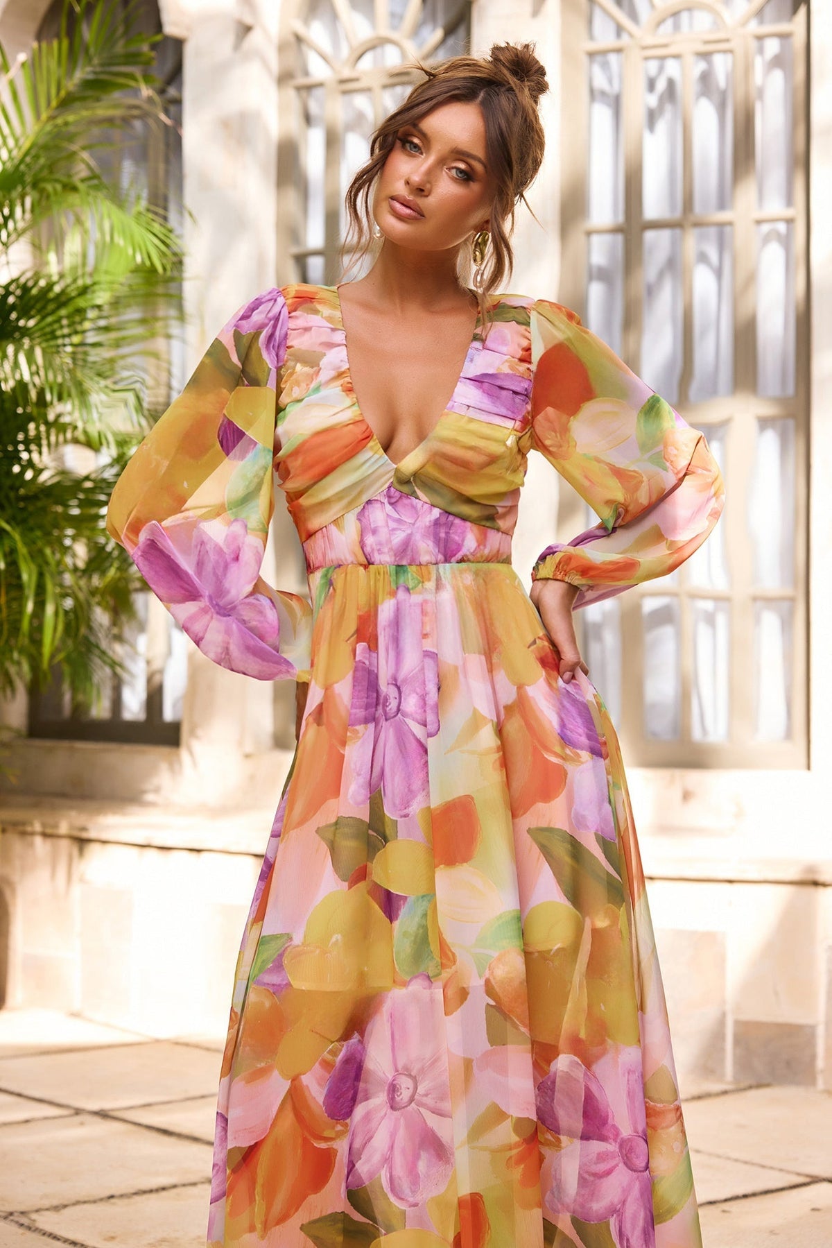 Soft Seduction Chiffon Maxi Dress - Orange Multi