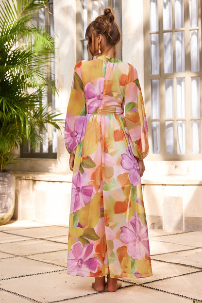 Soft Seduction Chiffon Maxi Dress - Orange Multi