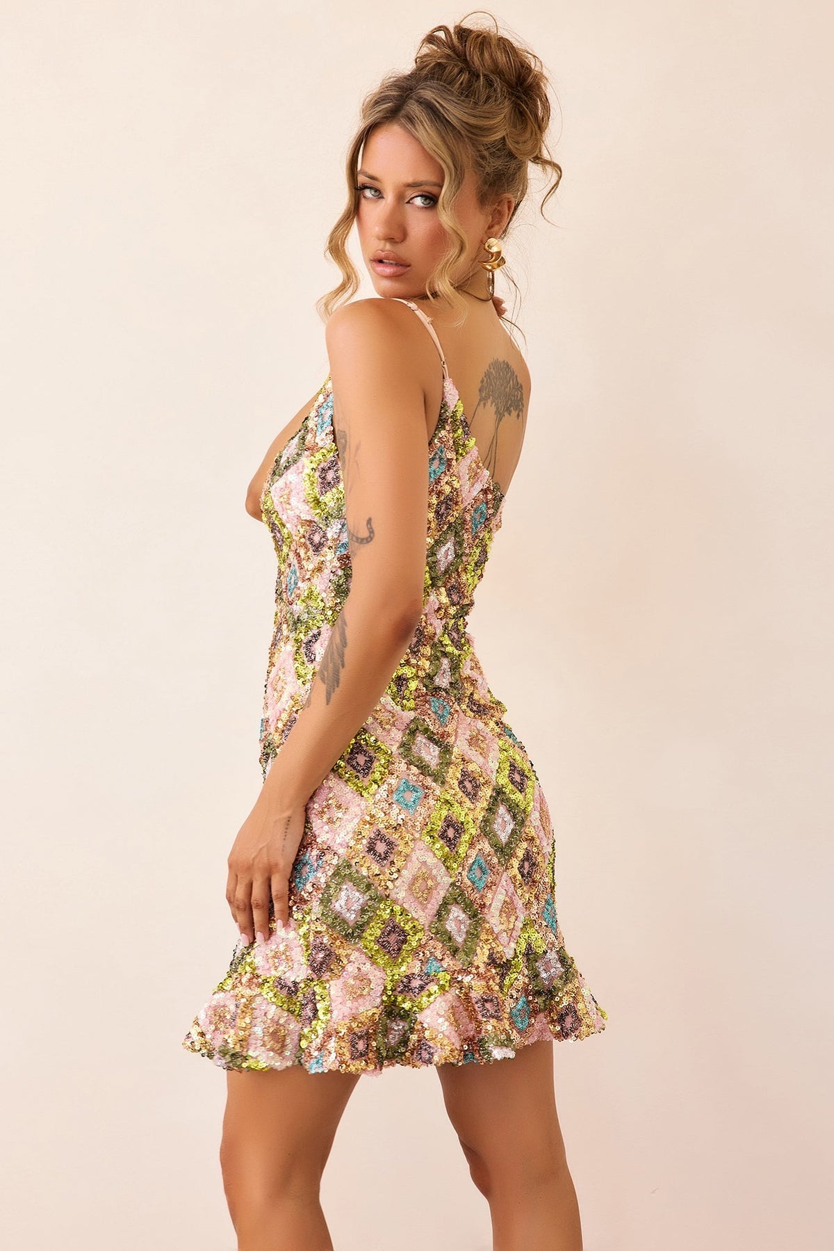 Mirage Mosaic Sequin Mini Dress - Lime Multi