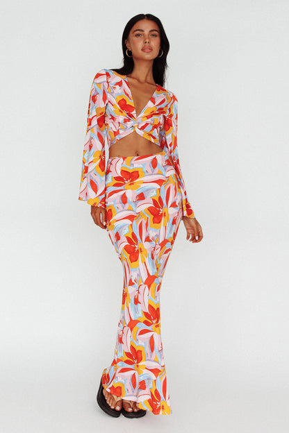 Avalo Bell Sleeve Crop Top Floral Pink