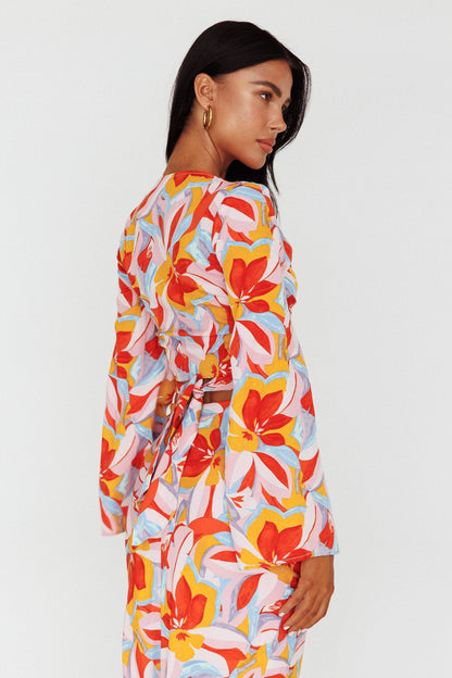 Avalo Bell Sleeve Crop Top Floral Pink