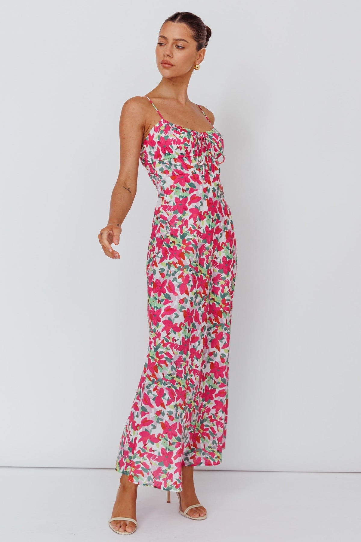 Solstice Noon Tied Bust Midi Dress Print Pink
