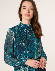 Watercolour Paisley Puffball High Neck Midi Dress