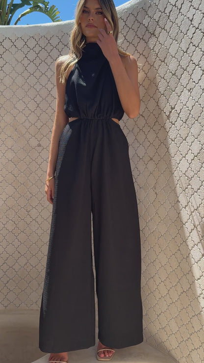 Lara Halter Neck Wide Leg Jumpsuit - Black