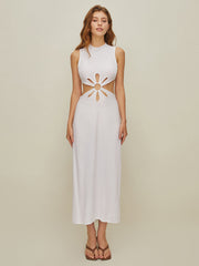 Semi-Sheer Mock Neck Cutout Backless Dress