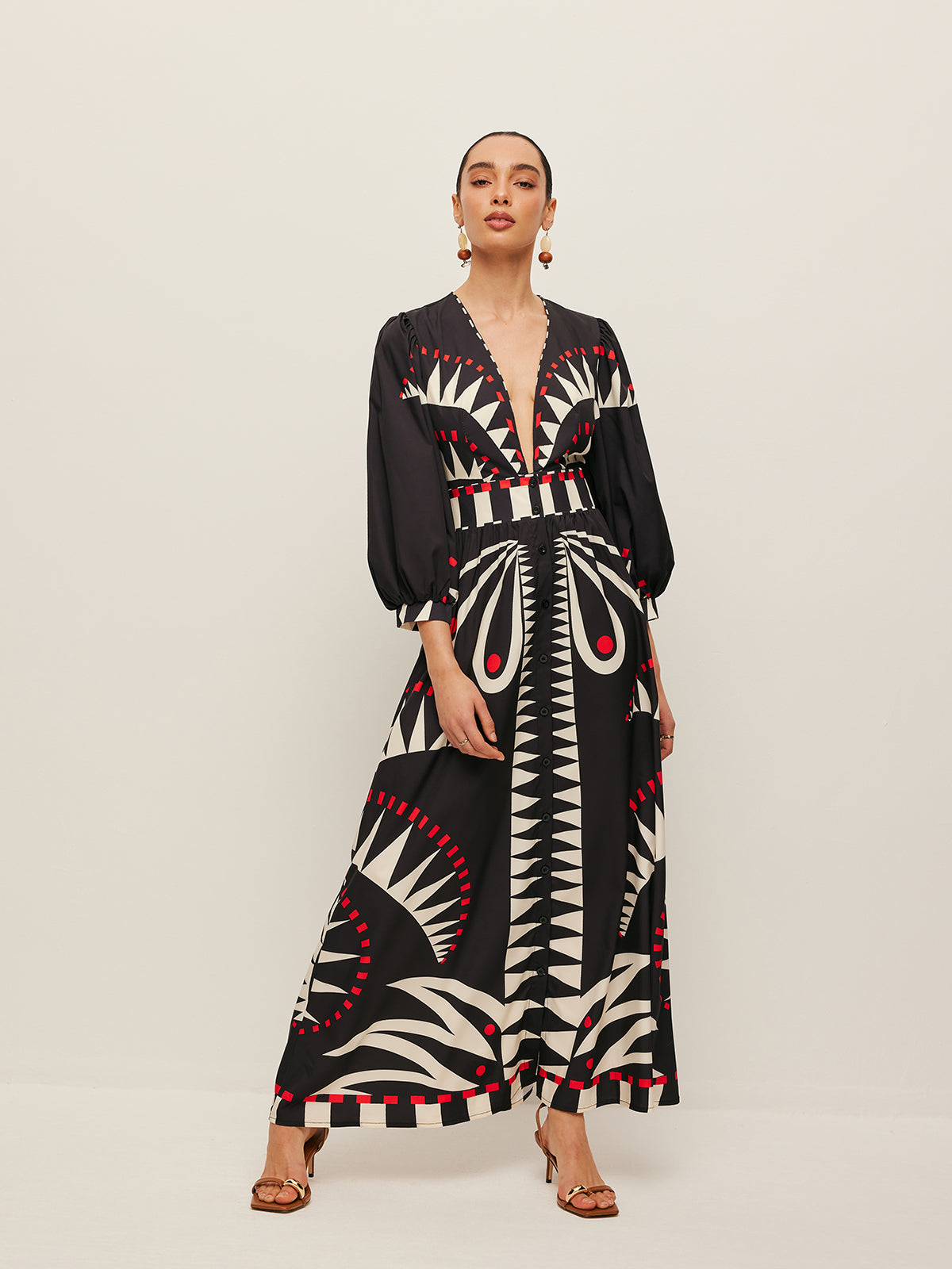 Boho Print V-Neck Split Dress