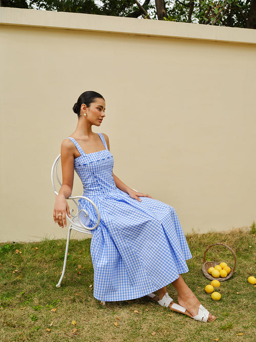 Lace-Up Checkerboard Corset Dress