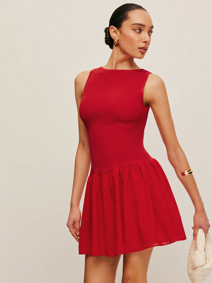 Sleeveless Knit Chiffon Dress