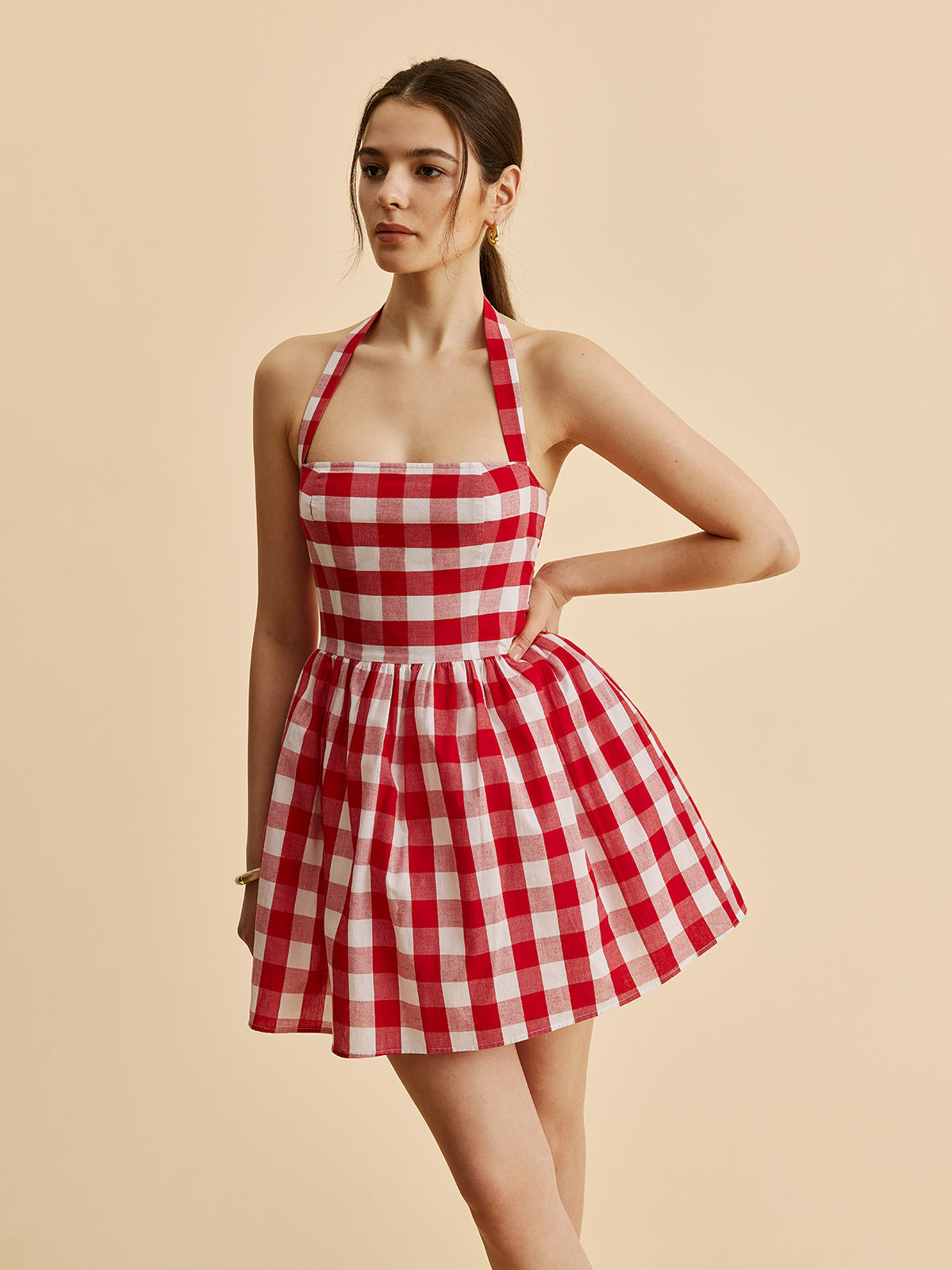 Plaid Halter Flare Dress