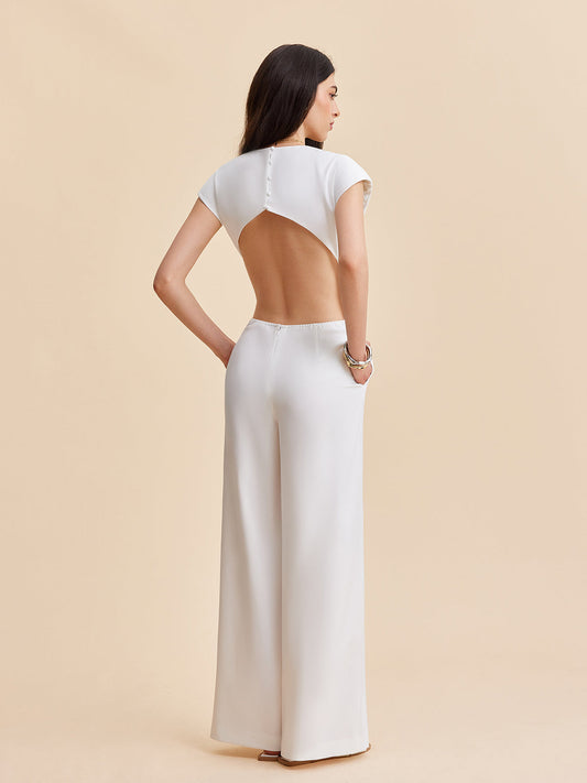 Cap Sleeve Buttoned Backless Jumpsuit
