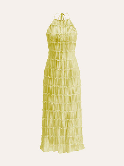 Halter Strappy Back Ruffled Dress