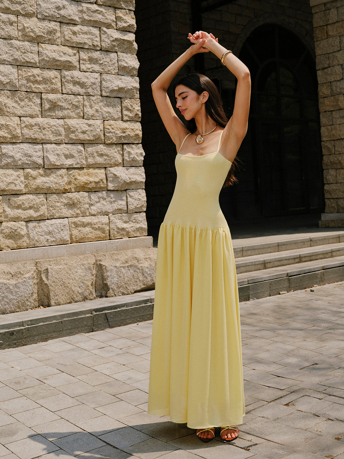 Pleated Hem Cami Sweater Dress