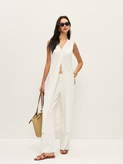 Buttoned V-Neck Cardigan Dress