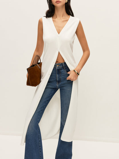 Buttoned V-Neck Cardigan Dress